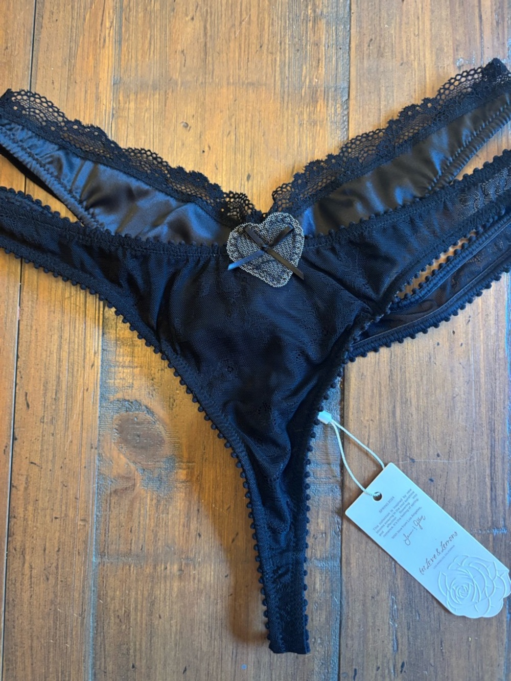 NWT for love and lemons black double strap thong